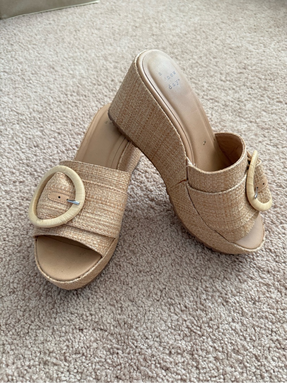 a new day Natural Woven Slide Sandals with Round Buckle